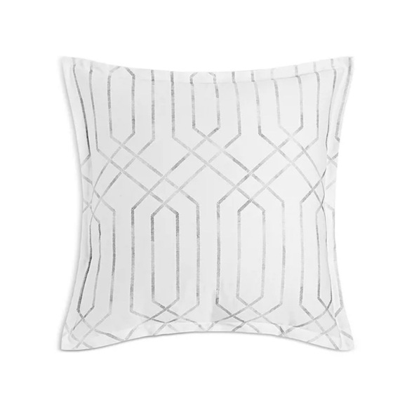 2 SKY Textured Trellis Euro Sham (1 Pair) in White/Grey NEW